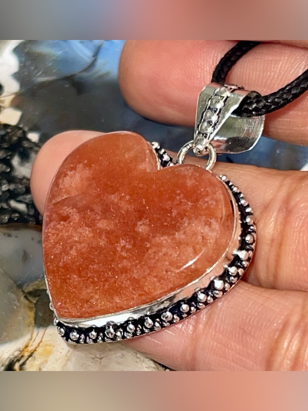 Orange Peach Aventurine Crystal Pendant 1 7/8”